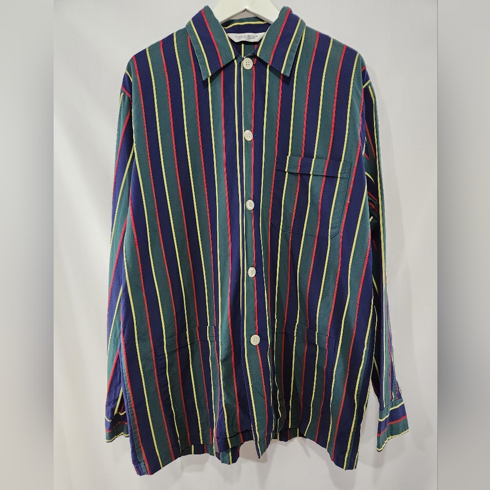 Luxe DEREK ROSE SAVILLE ROW 100% Cotton Pajama Sleep Shirt Multi Stripe Sz 40 M